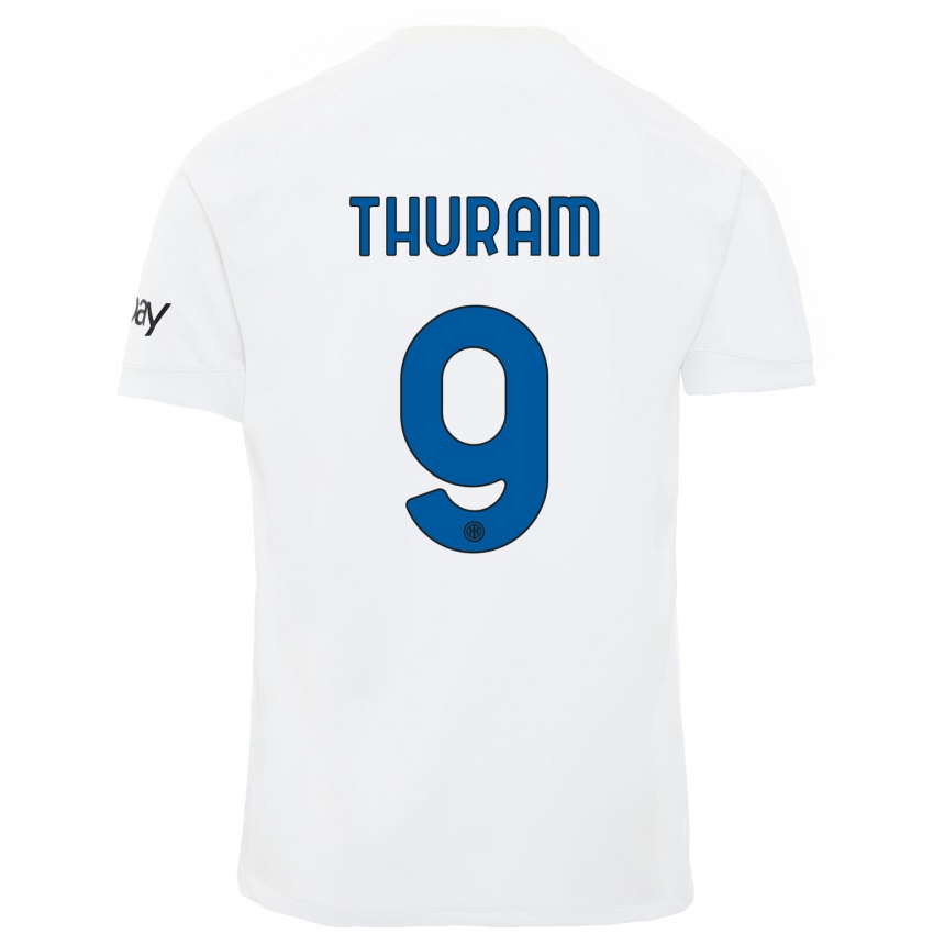 Men  Marcus Thuram #9 White Away Jersey 2023/24 T-Shirt