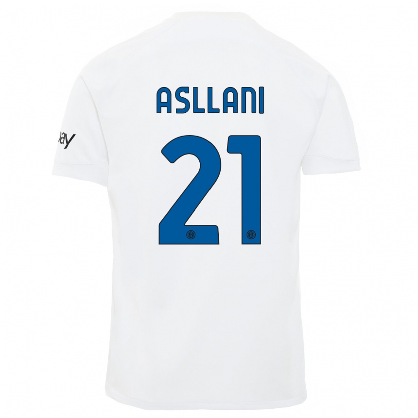 Men  Kristjan Asllani #21 White Away Jersey 2023/24 T-Shirt