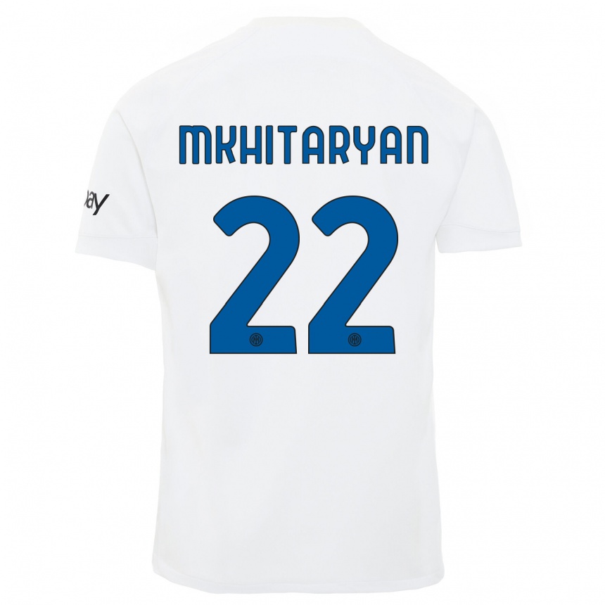 Men  Henrikh Mkhitaryan #22 White Away Jersey 2023/24 T-Shirt