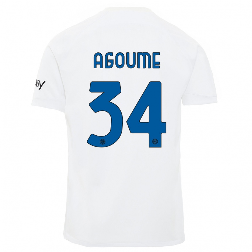 Men  Lucien Agoume #34 White Away Jersey 2023/24 T-Shirt