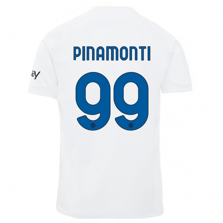 Men  Andrea Pinamonti #99 White Away Jersey 2023/24 T-Shirt