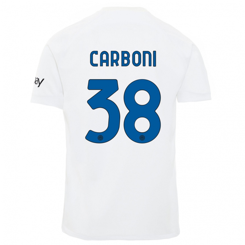 Men  Valentin Carboni #38 White Away Jersey 2023/24 T-Shirt