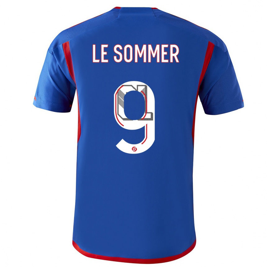 Men  Eugenie Le Sommer #9 Blue Red Away Jersey 2023/24 T-Shirt