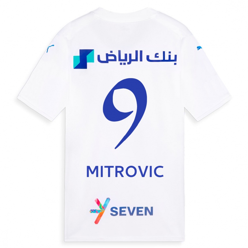 Men  Aleksandar Mitrovic #9 White Away Jersey 2023/24 T-Shirt