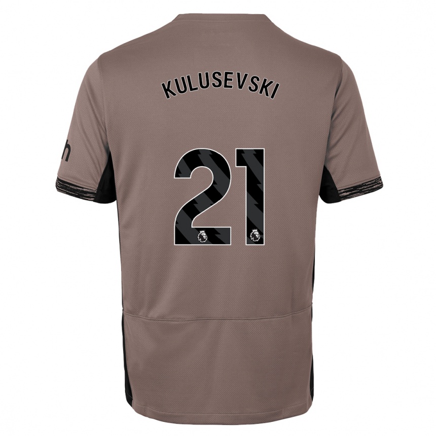 Men  Dejan Kulusevski #21 Dark Beige Third Jersey 2023/24 T-Shirt