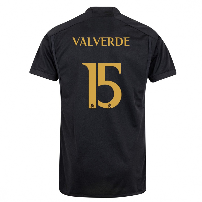 Men  Federico Valverde #15 Black Third Jersey 2023/24 T-Shirt