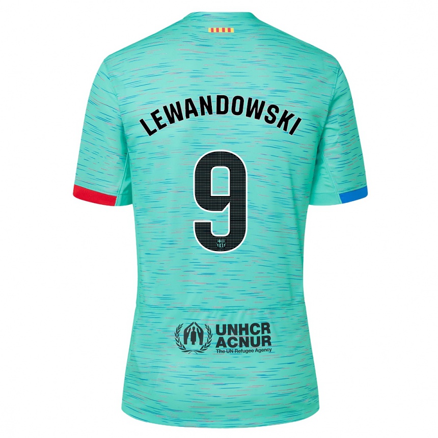 Men  Robert Lewandowski #9 Light Aqua Third Jersey 2023/24 T-Shirt