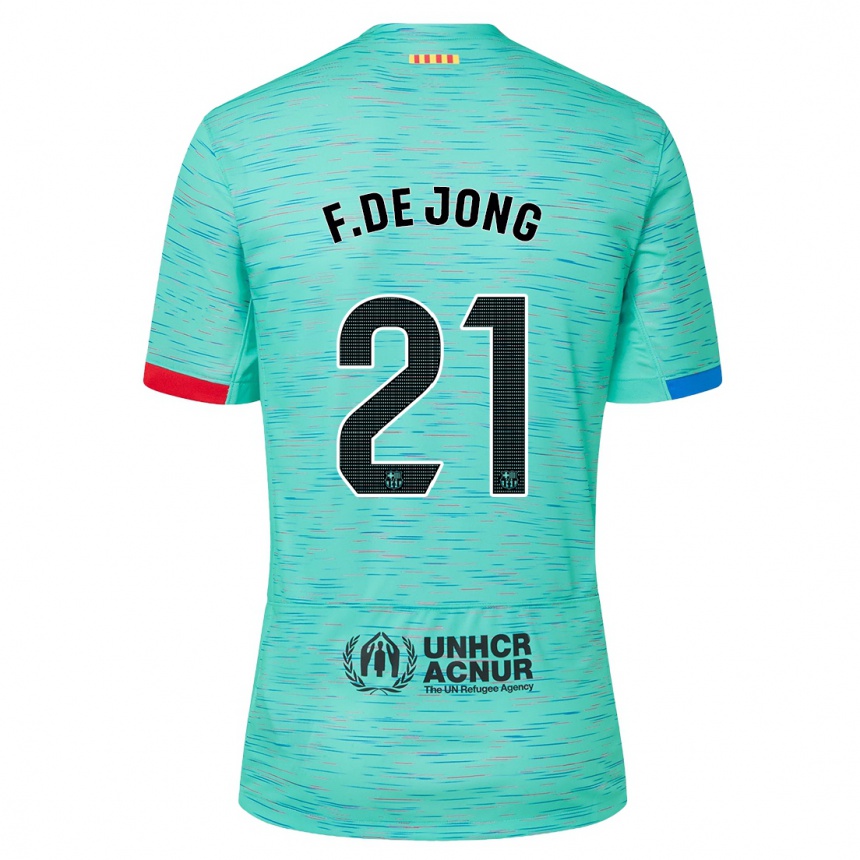 Men  Frenkie De Jong #21 Light Aqua Third Jersey 2023/24 T-Shirt