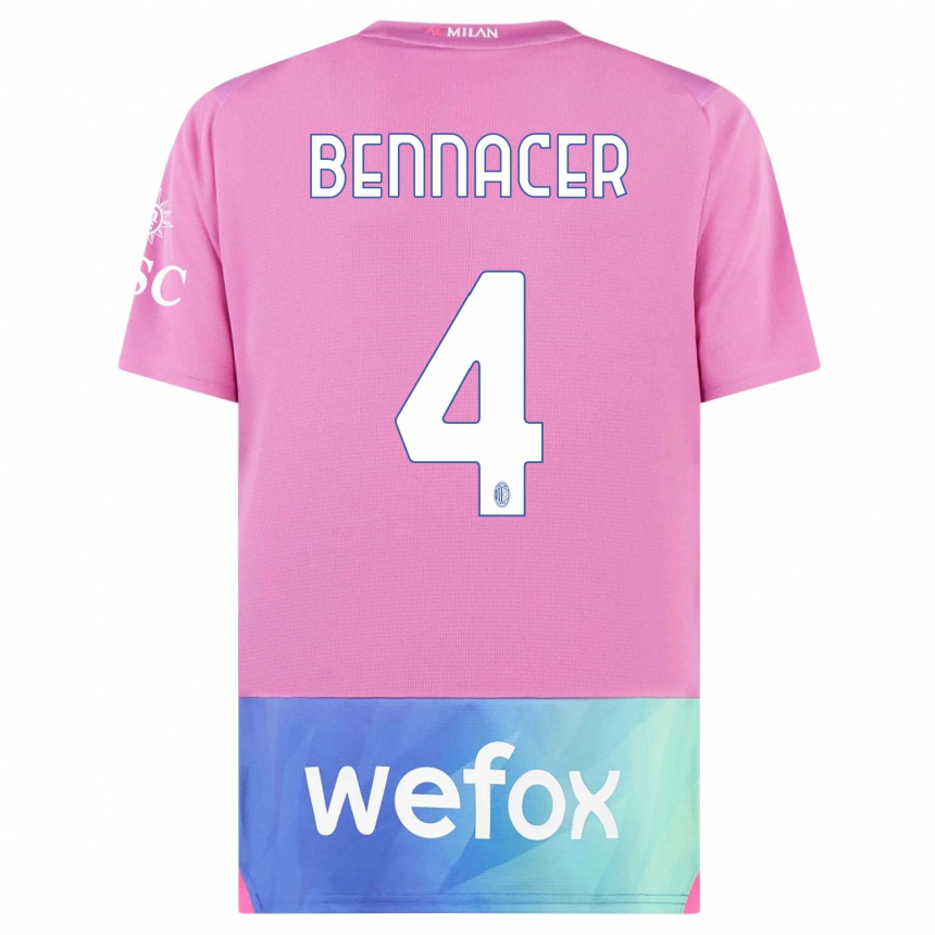Men  Ismael Bennacer #4 Pink Purple Third Jersey 2023/24 T-Shirt