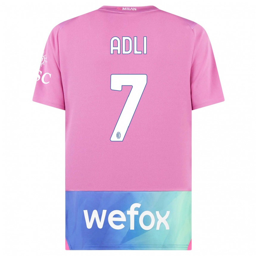 Men  Yacine Adli #7 Pink Purple Third Jersey 2023/24 T-Shirt