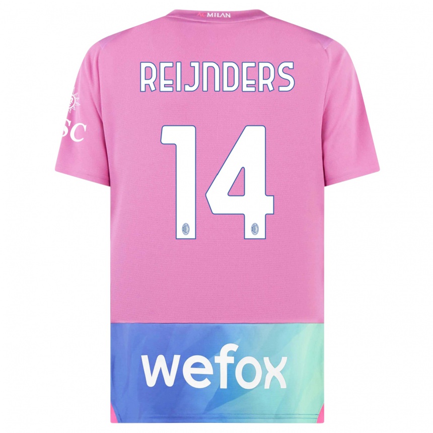 Men  Tijjani Reijnders #14 Pink Purple Third Jersey 2023/24 T-Shirt