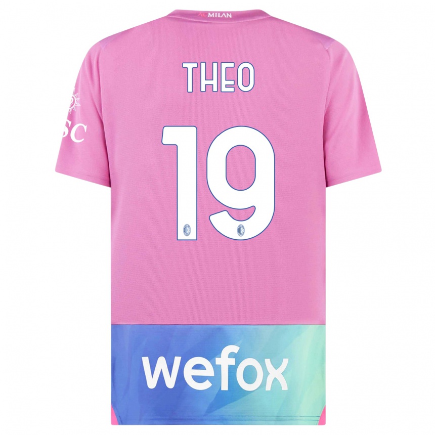 Men  Theo Hernandez #19 Pink Purple Third Jersey 2023/24 T-Shirt