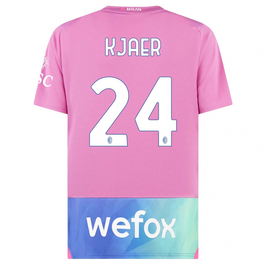 Men  Simon Kjaer #24 Pink Purple Third Jersey 2023/24 T-Shirt