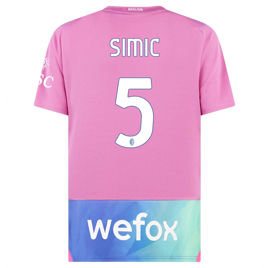 Men  Jan-Carlo Simic #5 Pink Purple Third Jersey 2023/24 T-Shirt