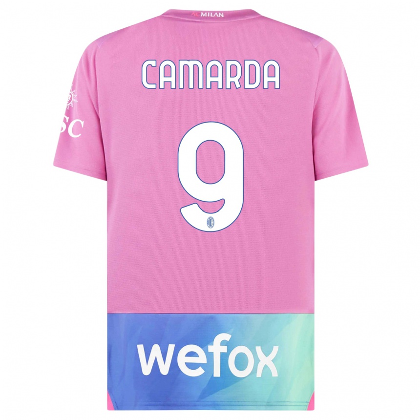 Men  Francesco Camarda #9 Pink Purple Third Jersey 2023/24 T-Shirt