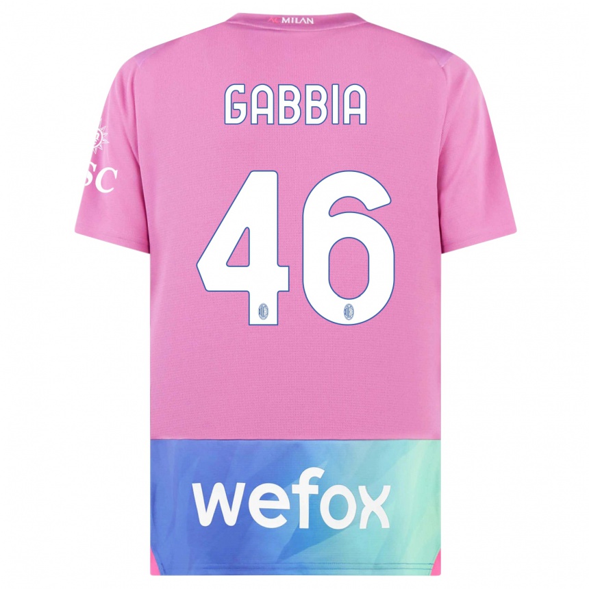 Men  Matteo Gabbia #46 Pink Purple Third Jersey 2023/24 T-Shirt