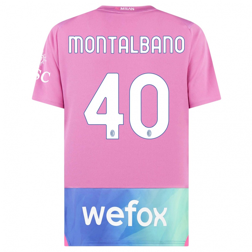 Men  Nicolo Montalbano #40 Pink Purple Third Jersey 2023/24 T-Shirt