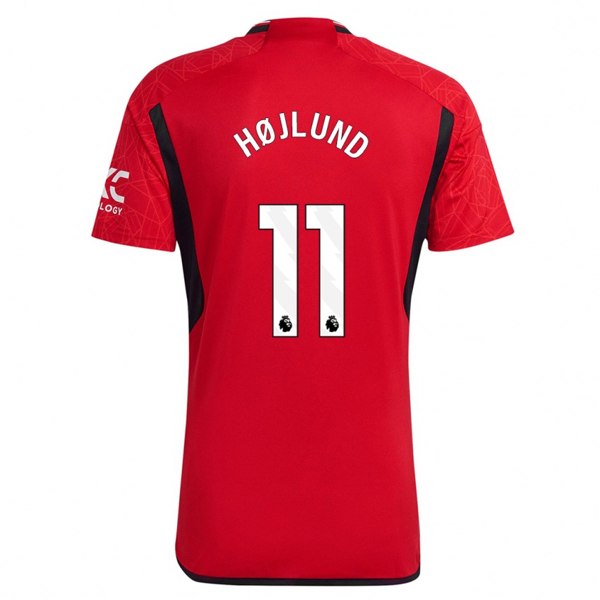 Women  Rasmus Højlund #11 Red Home Jersey 2023/24 T-Shirt