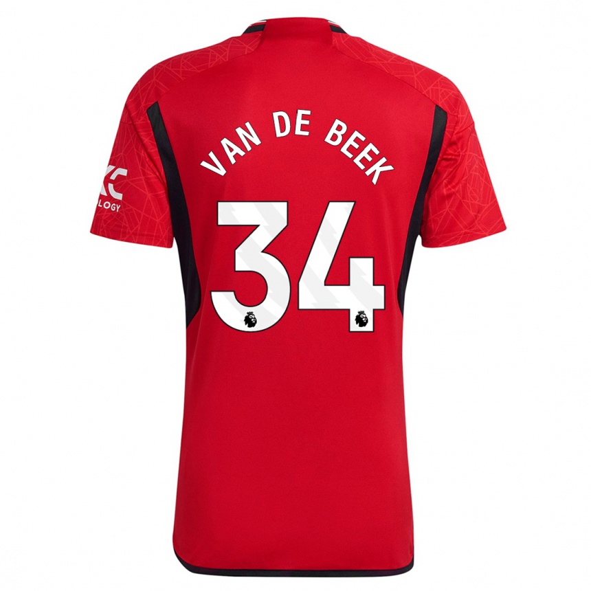 Women  Donny Van De Beek #34 Red Home Jersey 2023/24 T-Shirt