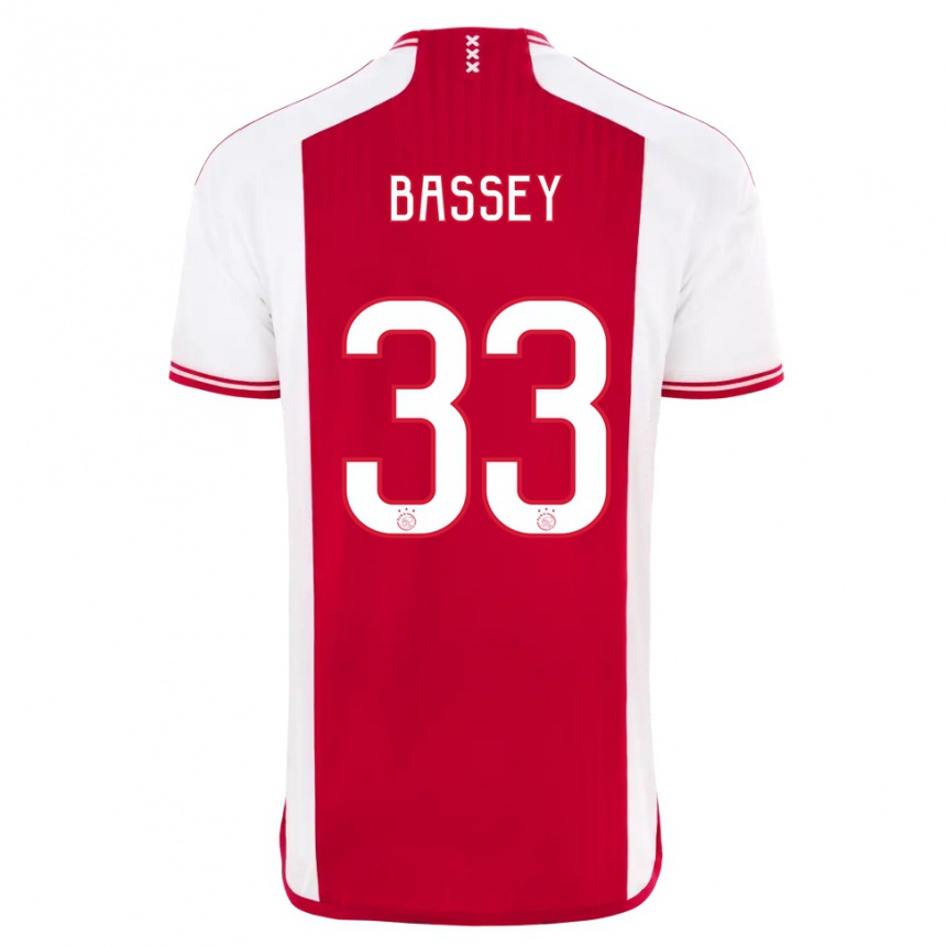 Women  Calvin Bassey #33 Red White Home Jersey 2023/24 T-Shirt