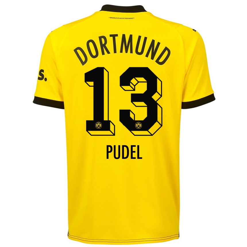 Women  Bjarne Pudel #13 Yellow Home Jersey 2023/24 T-Shirt