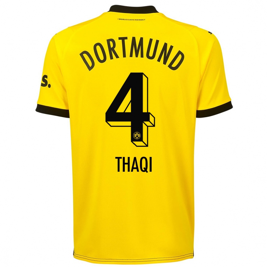 Women  Albin Thaqi #4 Yellow Home Jersey 2023/24 T-Shirt