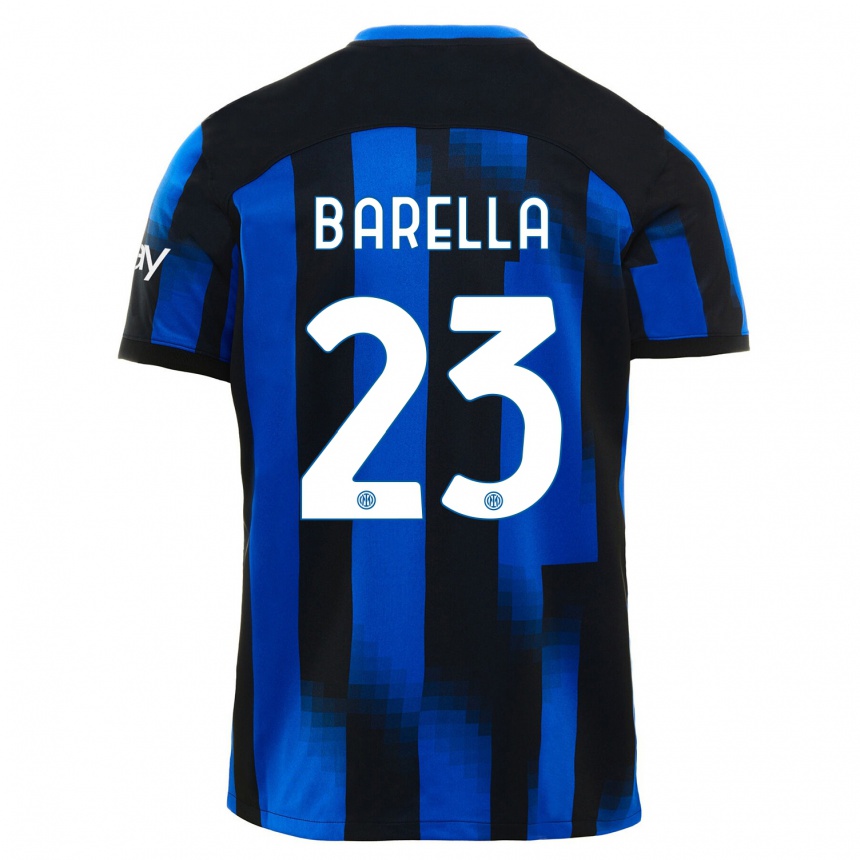 Women  Nicolo Barella #23 Black Blue Home Jersey 2023/24 T-Shirt