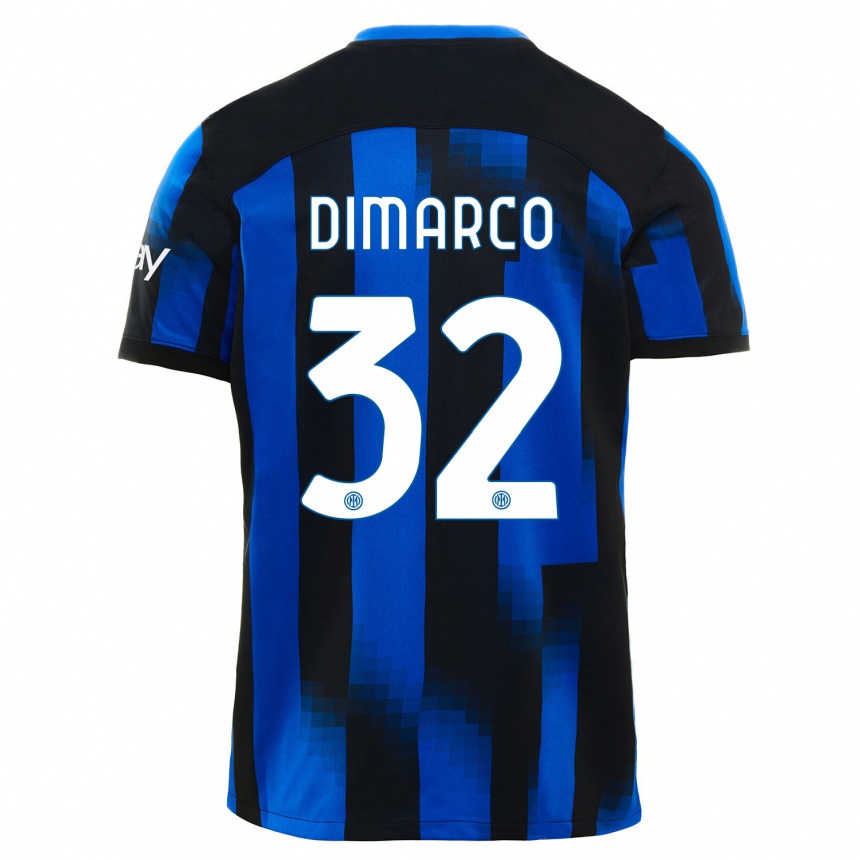 Women  Federico Dimarco #32 Black Blue Home Jersey 2023/24 T-Shirt