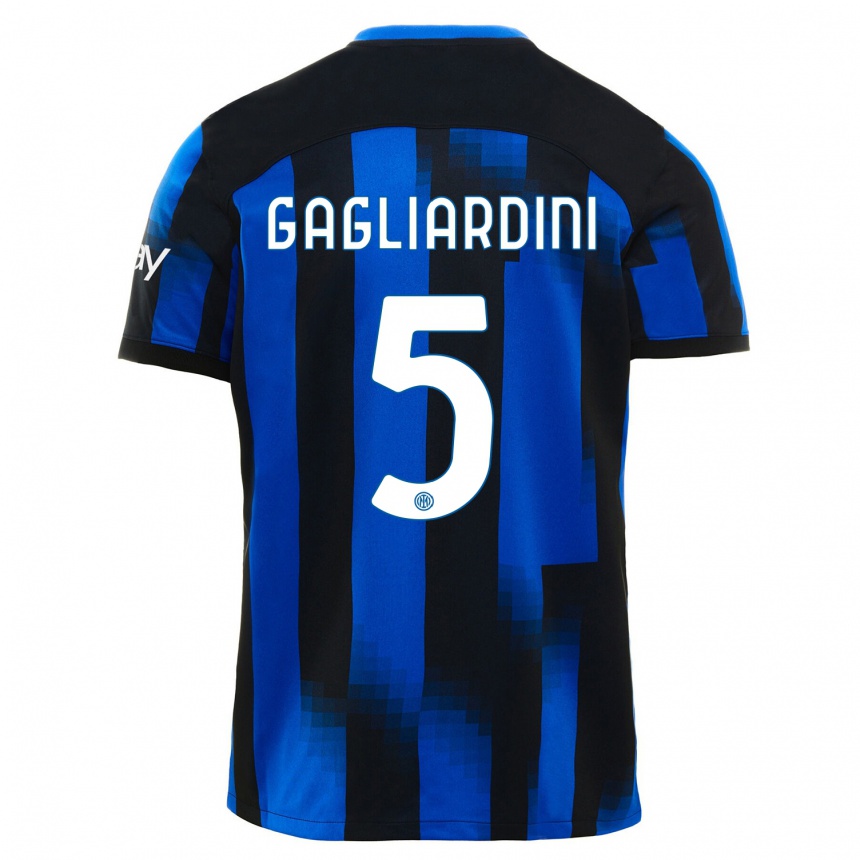 Women  Roberto Gagliardini #5 Black Blue Home Jersey 2023/24 T-Shirt