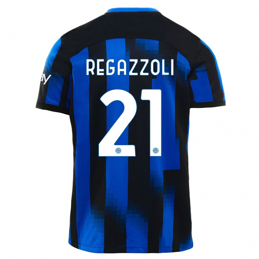 Women  Alice Regazzoli #21 Black Blue Home Jersey 2023/24 T-Shirt