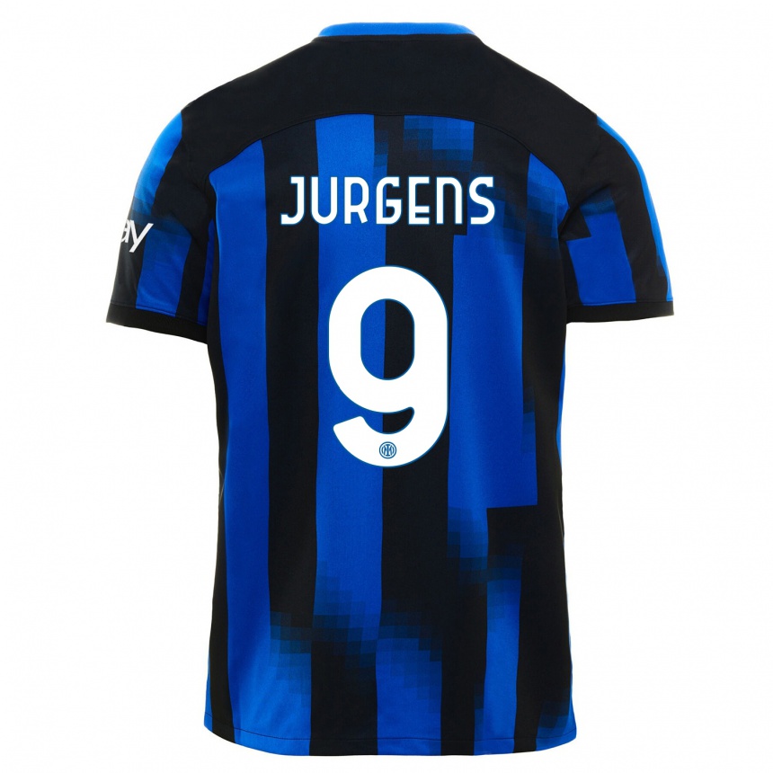 Women  Oliver Jurgens #9 Black Blue Home Jersey 2023/24 T-Shirt