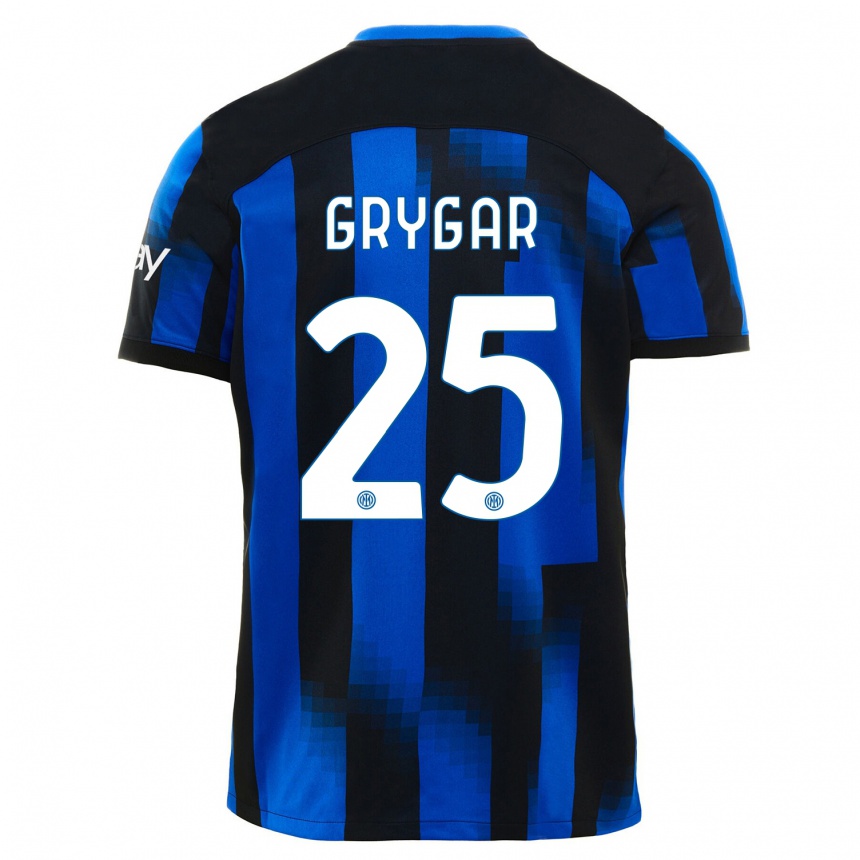 Women  Samuel Grygar #25 Black Blue Home Jersey 2023/24 T-Shirt