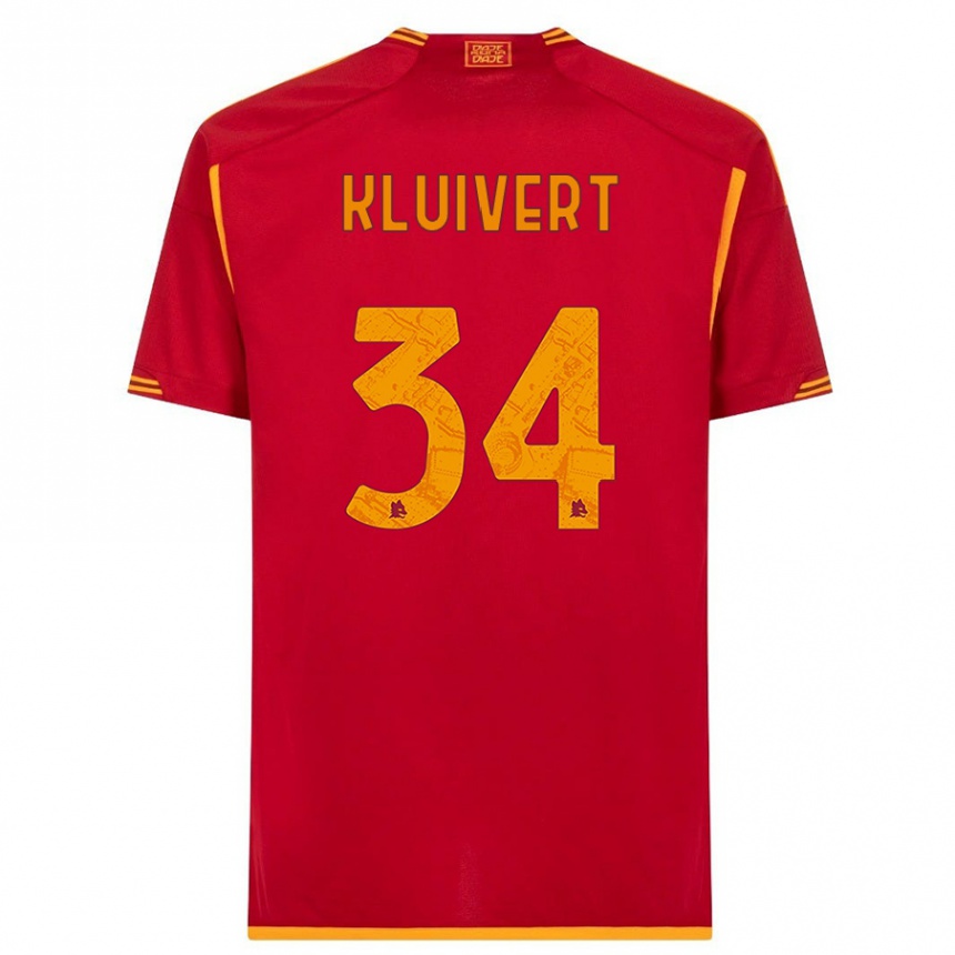 Women  Justin Kluivert #34 Red Home Jersey 2023/24 T-Shirt