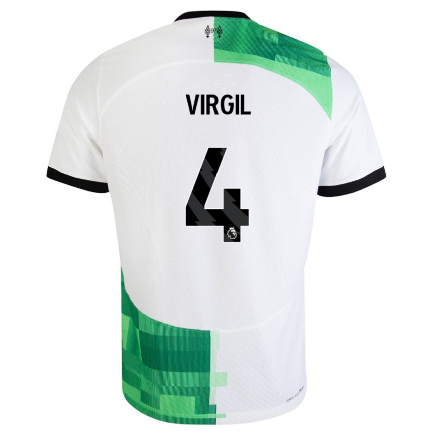 Women  Virgil Van Dijk #4 White Green Away Jersey 2023/24 T-Shirt