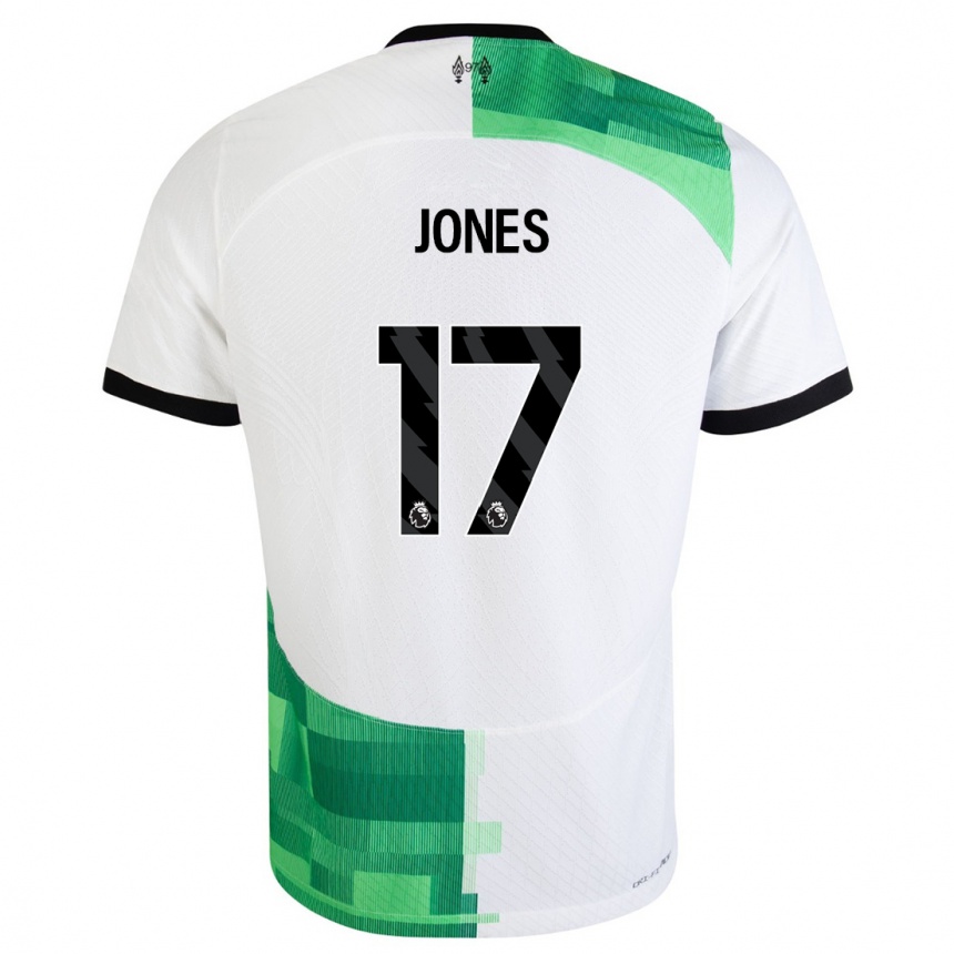 Women  Curtis Jones #17 White Green Away Jersey 2023/24 T-Shirt