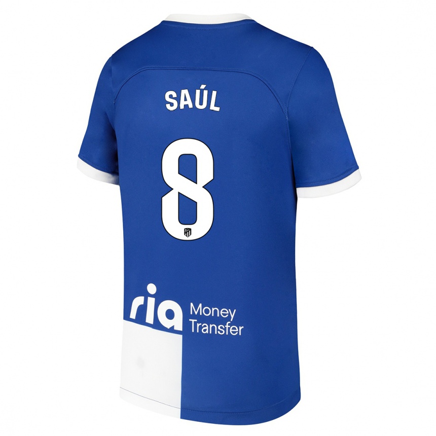 Women  Saul Niguez #8 Blue White Away Jersey 2023/24 T-Shirt