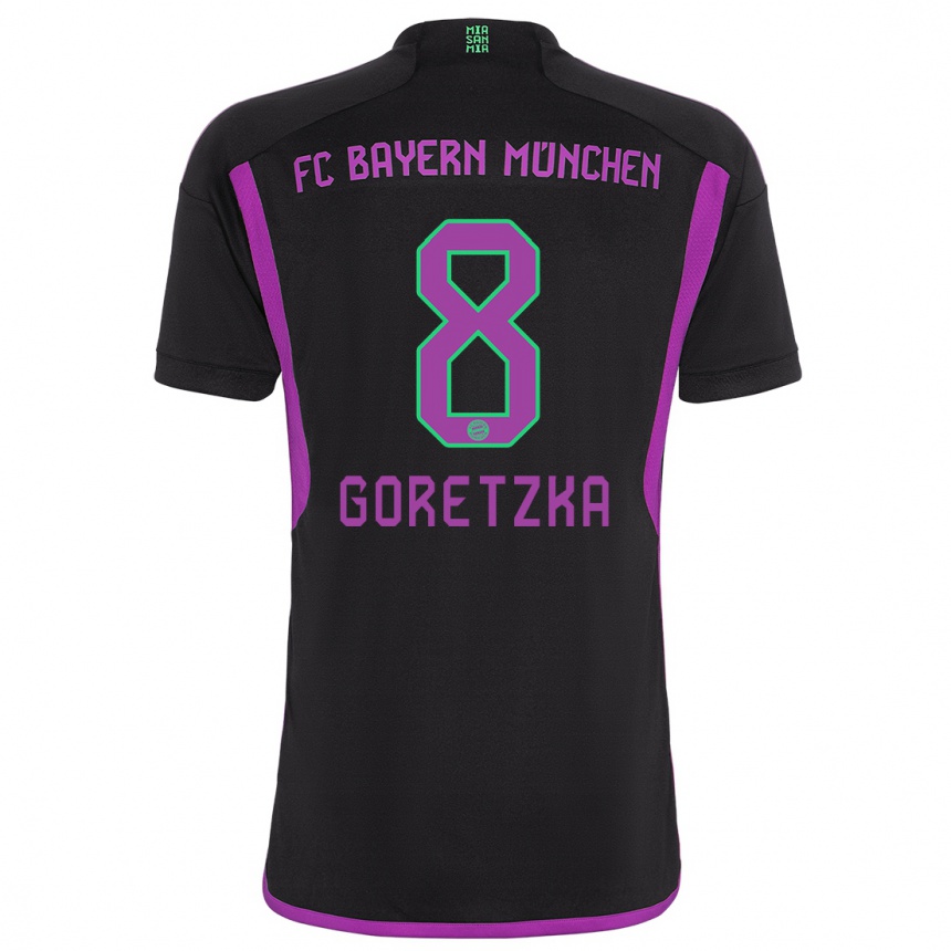Women  Leon Goretzka #8 Black Away Jersey 2023/24 T-Shirt