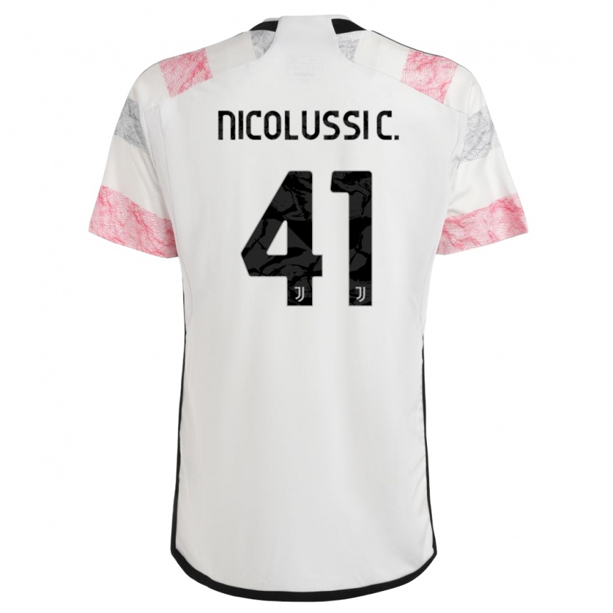 Women  Hans Nicolussi Caviglia #41 White Pink Away Jersey 2023/24 T-Shirt