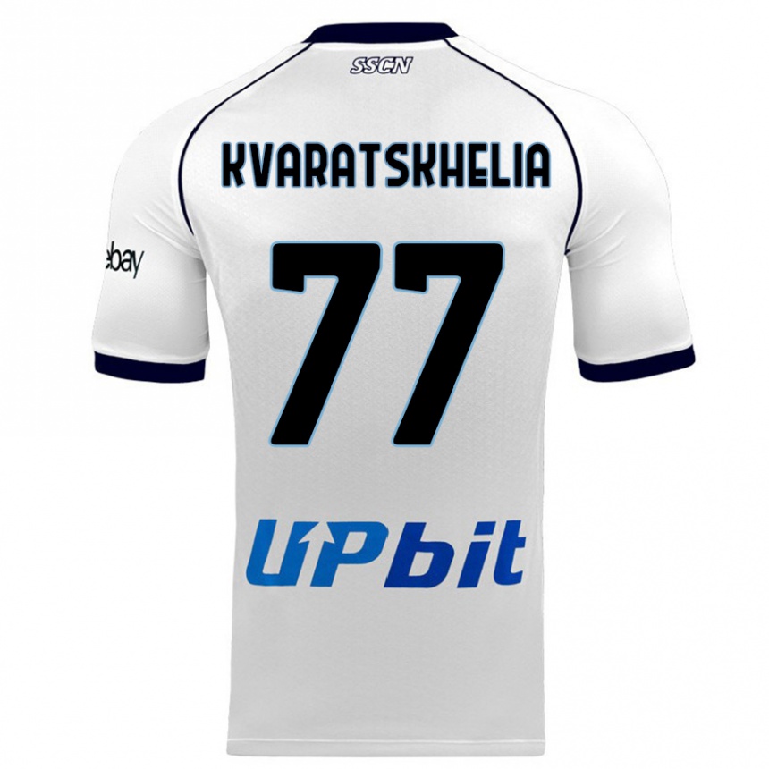 Women  Khvicha Kvaratskhelia #77 White Away Jersey 2023/24 T-Shirt