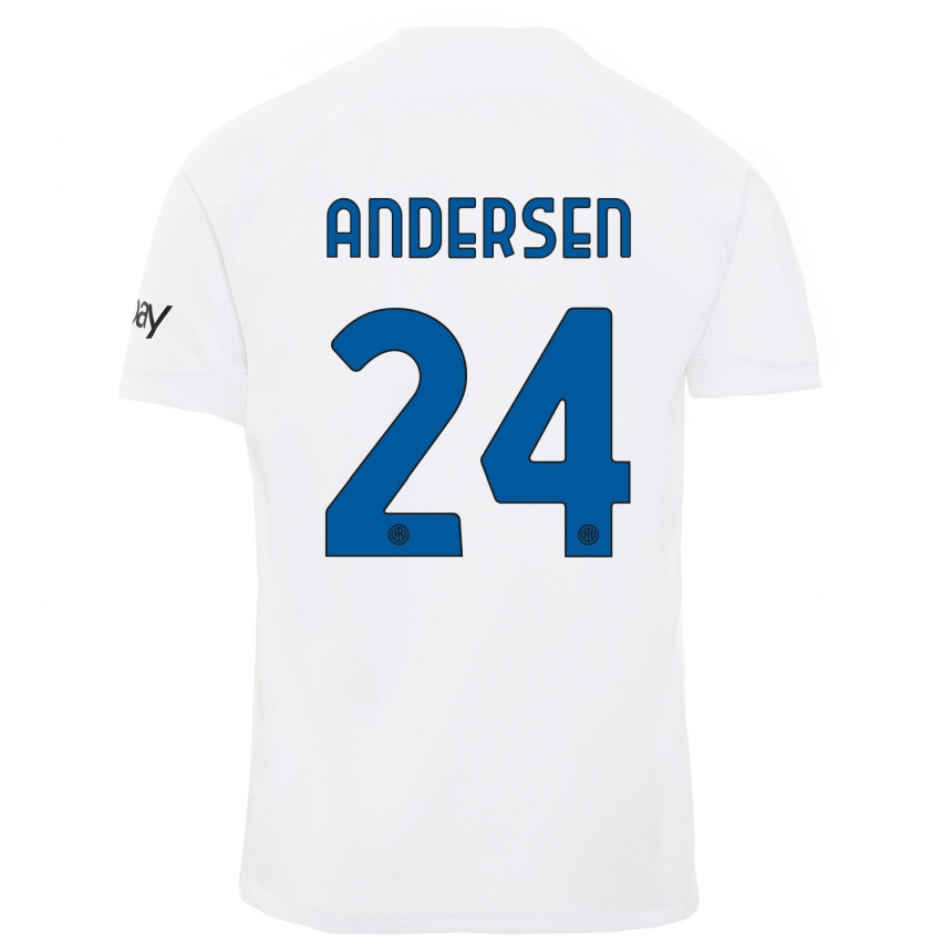 Women  Silas Andersen #24 White Away Jersey 2023/24 T-Shirt