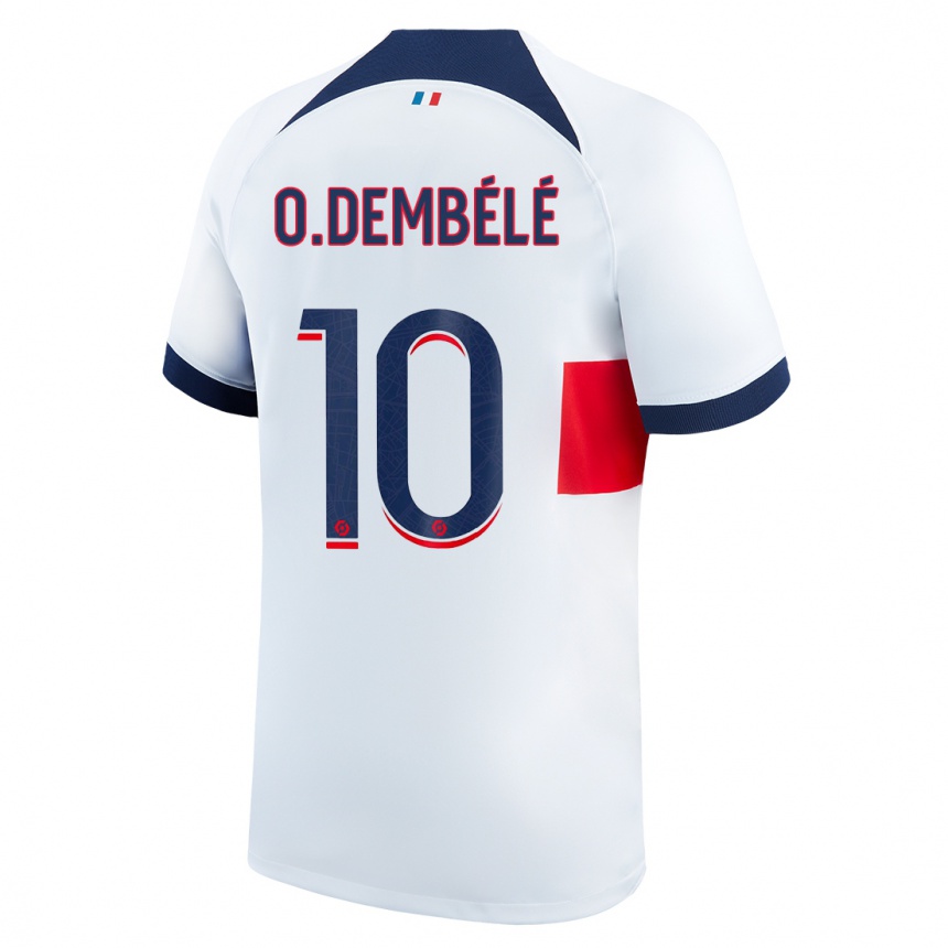 Women  Ousmane Dembele #10 White Away Jersey 2023/24 T-Shirt