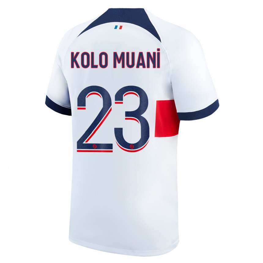 Women  Randal Kolo Muani #23 White Away Jersey 2023/24 T-Shirt