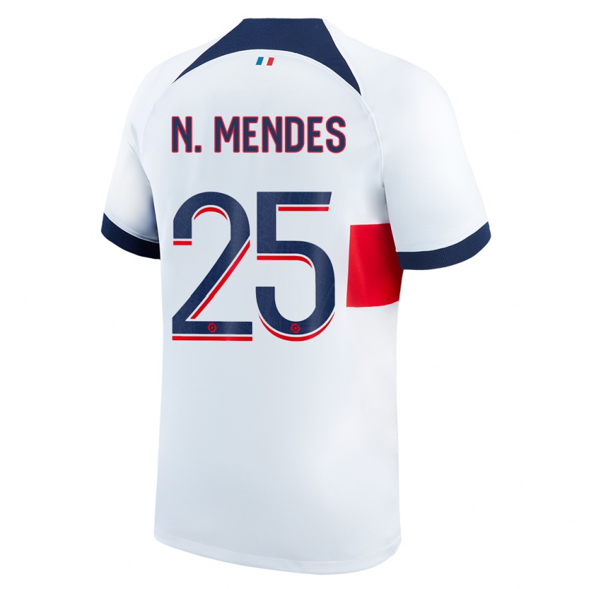 Women  Nuno Mendes #25 White Away Jersey 2023/24 T-Shirt