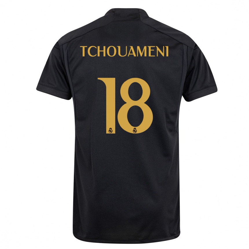 Women  Aurelien Tchouameni #18 Black Third Jersey 2023/24 T-Shirt