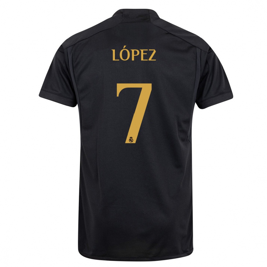 Women  Noel López #7 Black Third Jersey 2023/24 T-Shirt