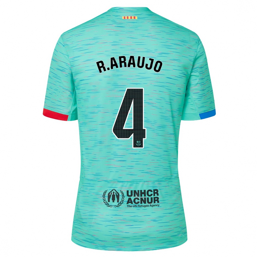 Women  Ronald Araujo #4 Light Aqua Third Jersey 2023/24 T-Shirt