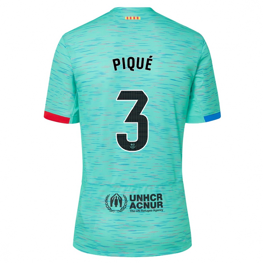 Women  Gerard Pique #3 Light Aqua Third Jersey 2023/24 T-Shirt