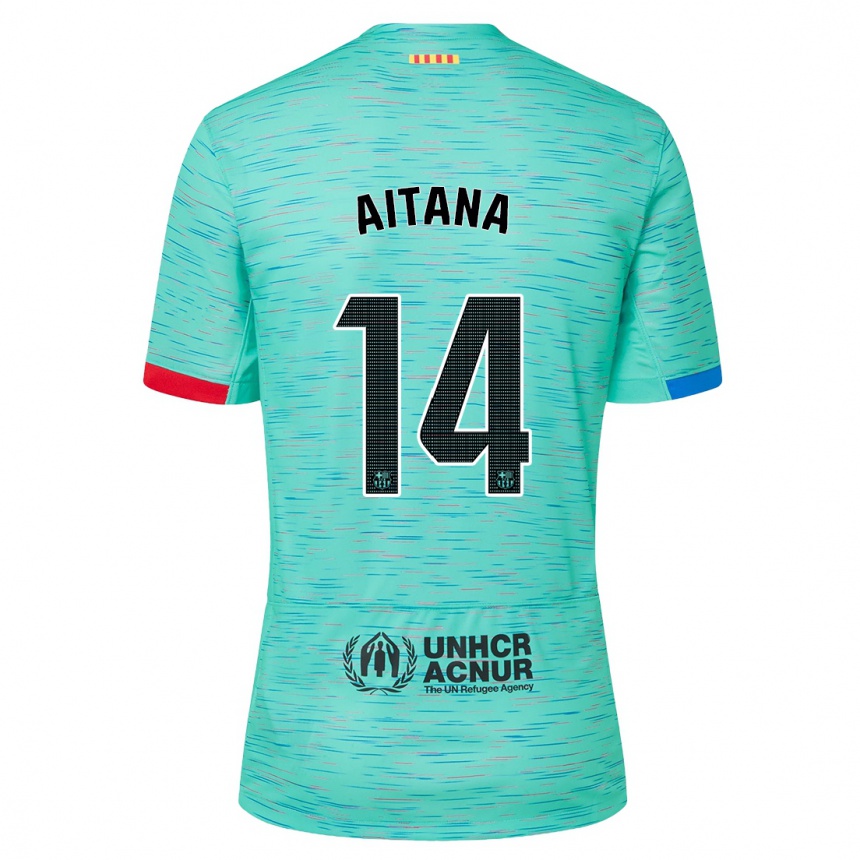 Women  Aitana Bonmati #14 Light Aqua Third Jersey 2023/24 T-Shirt