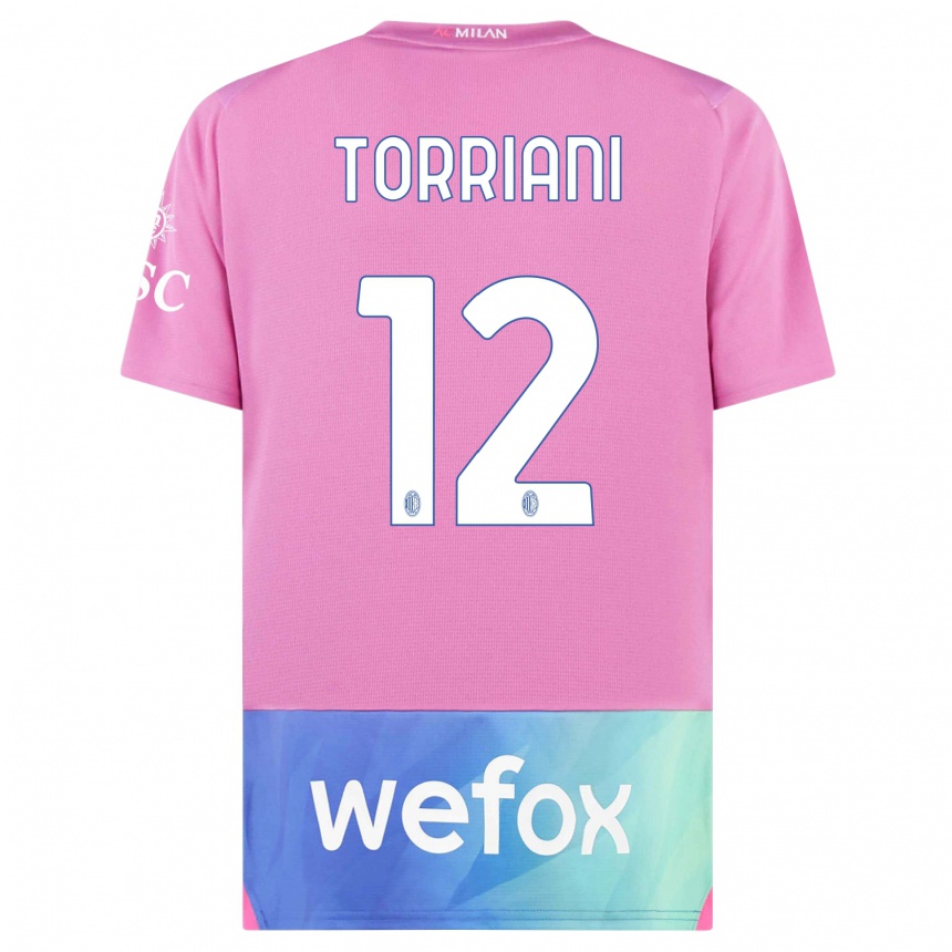 Women  Lorenzo Torriani #12 Pink Purple Third Jersey 2023/24 T-Shirt