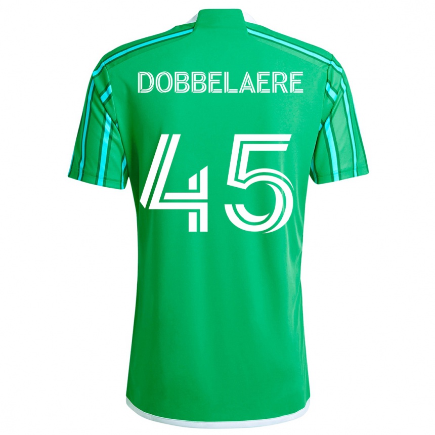 Kids Football Ethan Dobbelaere #45 Green White Home Jersey 2024/25 T-Shirt